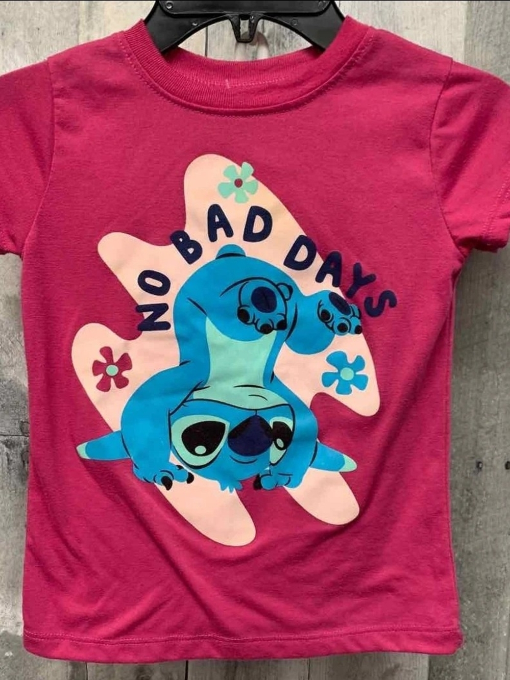 Disney Pink Short Sleeve 'No Bad Days' Stitch T-Shirt-5T-EUC